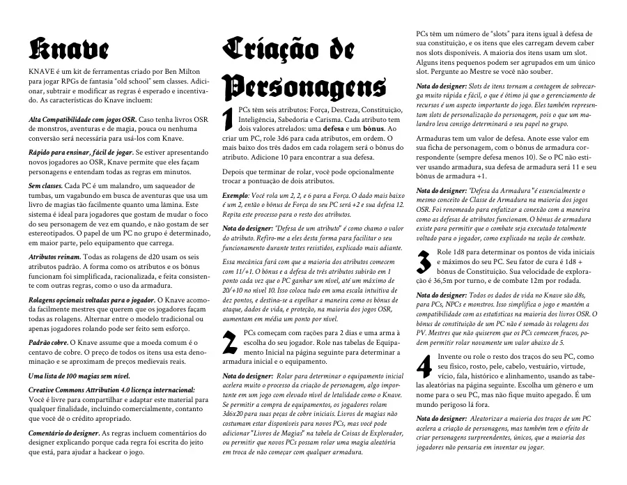 Knave 1.0 — toolkit OSR sem classes (em português)