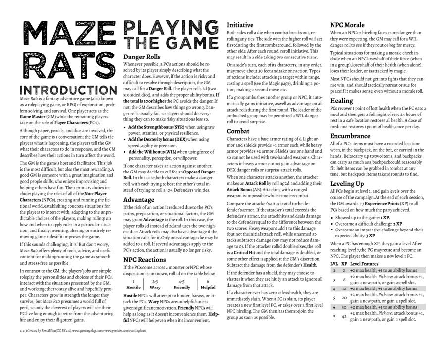 Maze Rats — RPG OSR minimalista de 12 páginas
